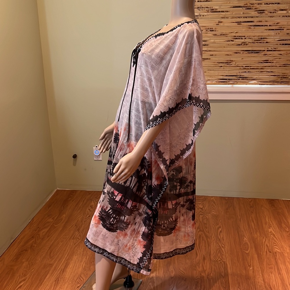 Cream Kaftan In Multi-Colored With Tree Design La… - image 5